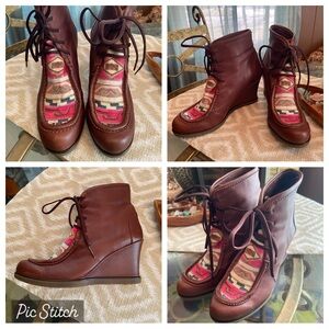 Anthropologie Holding Horses Story Tribal Southwest 3” Wedge Ankle Boots Leather